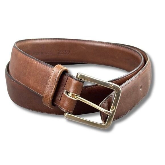 Chaucer Belt Glove Leather Dress Mens Sz 34 Brown Silver Buckle 1" Wide USA VTG - Picture 2 of 12